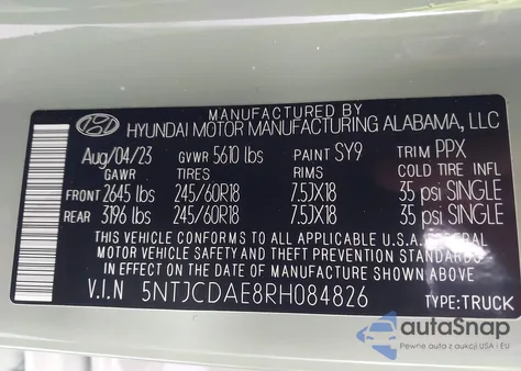 2024 Hyundai Santa Cruz Sel z USA, uszkodzony, nr VIN 5NTJCDAE8RH084826